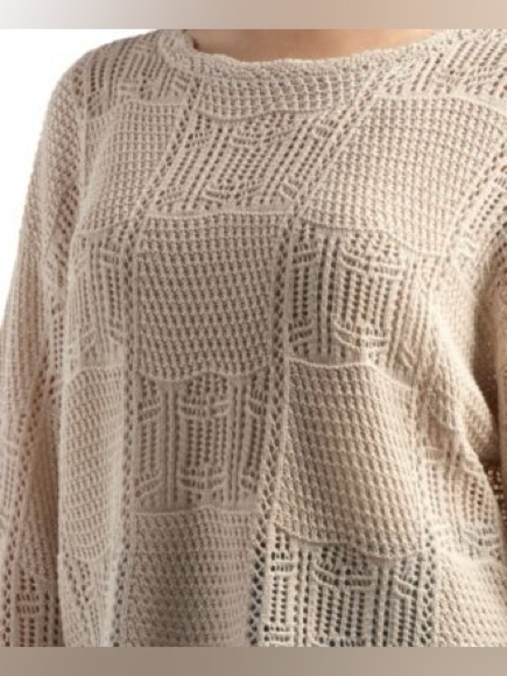 Macys bcx Open-Knit Crewneck Sweater in Light Beige summer cover up medium new - Picture 2 of 4